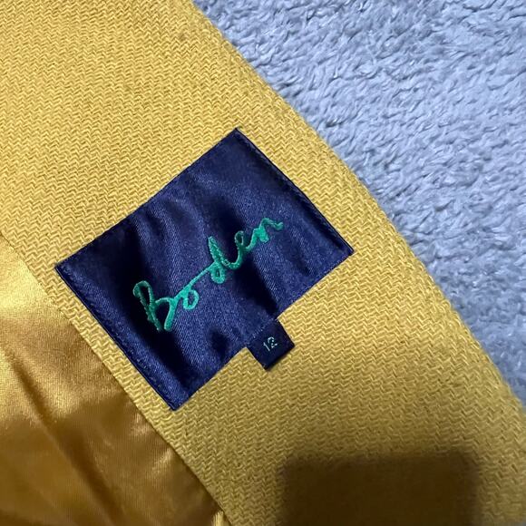 Boden Blazer Womens 12 Yellow Wool Blend Ribbon Accent Jacket blazer 3/4 sleeve - Picture 11 of 11